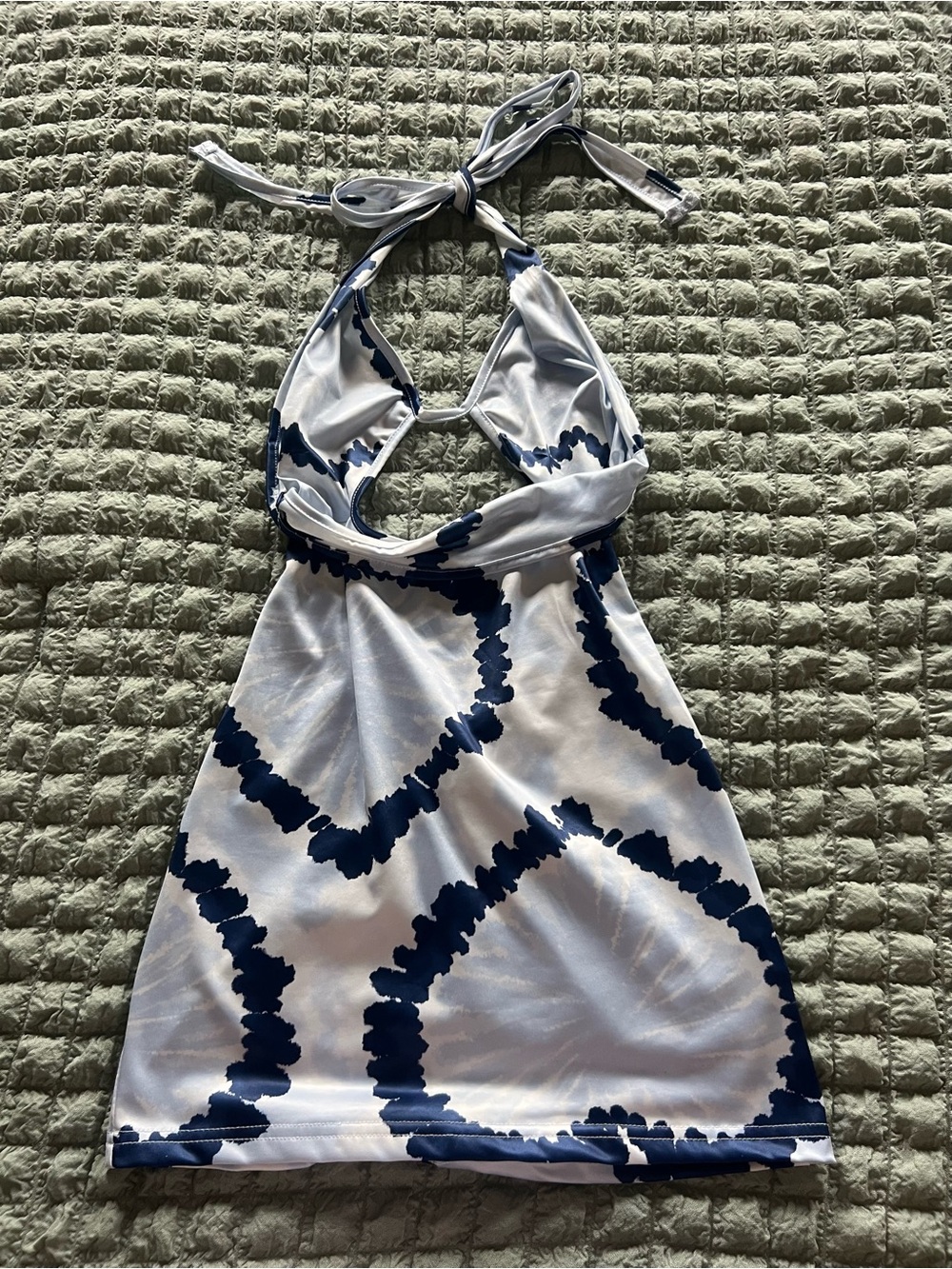 SHEIN White and Navy Blue Halter Mini Dress